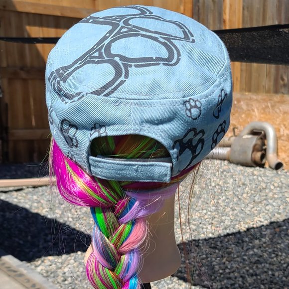 New Ladies Lt Blue Denim & Pink Paw BLING Hat - Picture 4 of 4